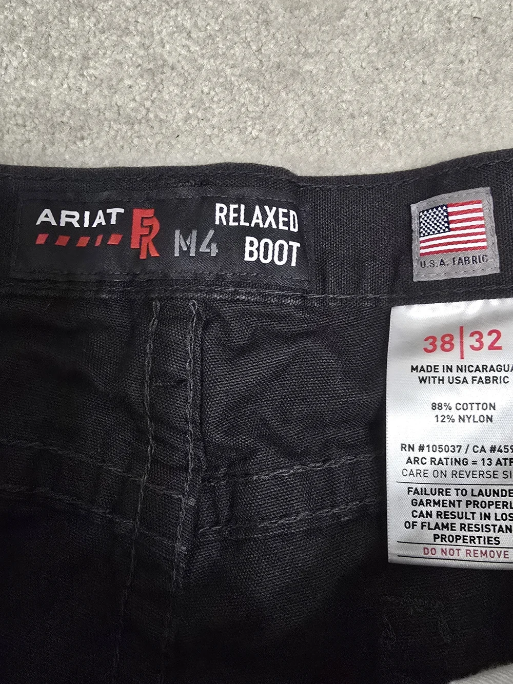 Ariat Flame Resistant Black Relaxed Boot Pants Mens Size 38/32